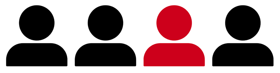 Illustration of four people, one highlighted in red, representing that 1 in 4 older adults experiences a fall each year
